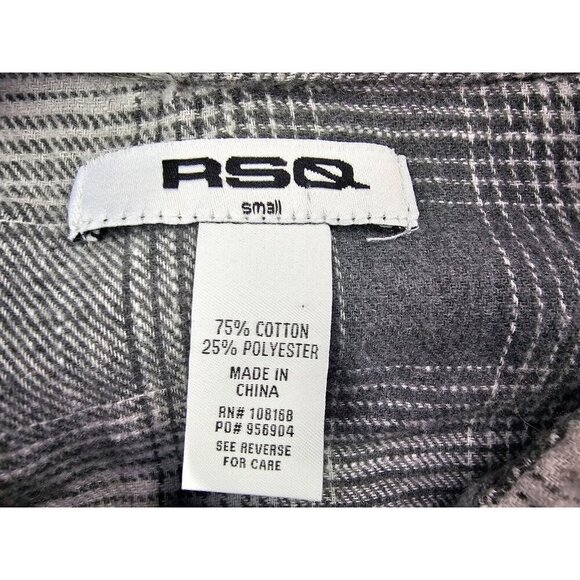 RSQ Size Small Mens Gray Checl Long Sleeve Cotton Blend Two Pocket Flannel Shirt - Picture 4 of 9